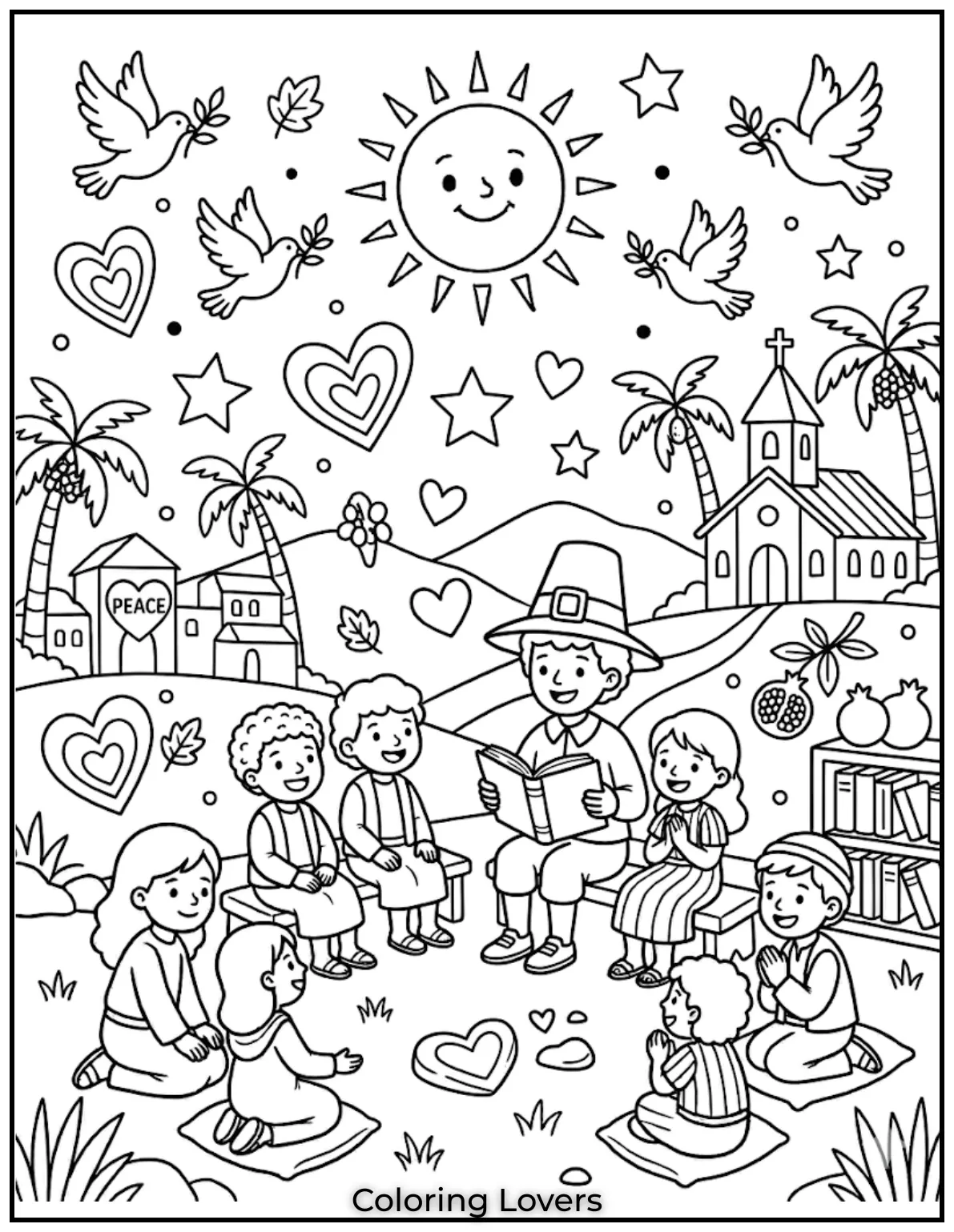Peace Love SymbolsSimple symbols like doves and hearts teach kindness while kids enjoy coloring without pressure.