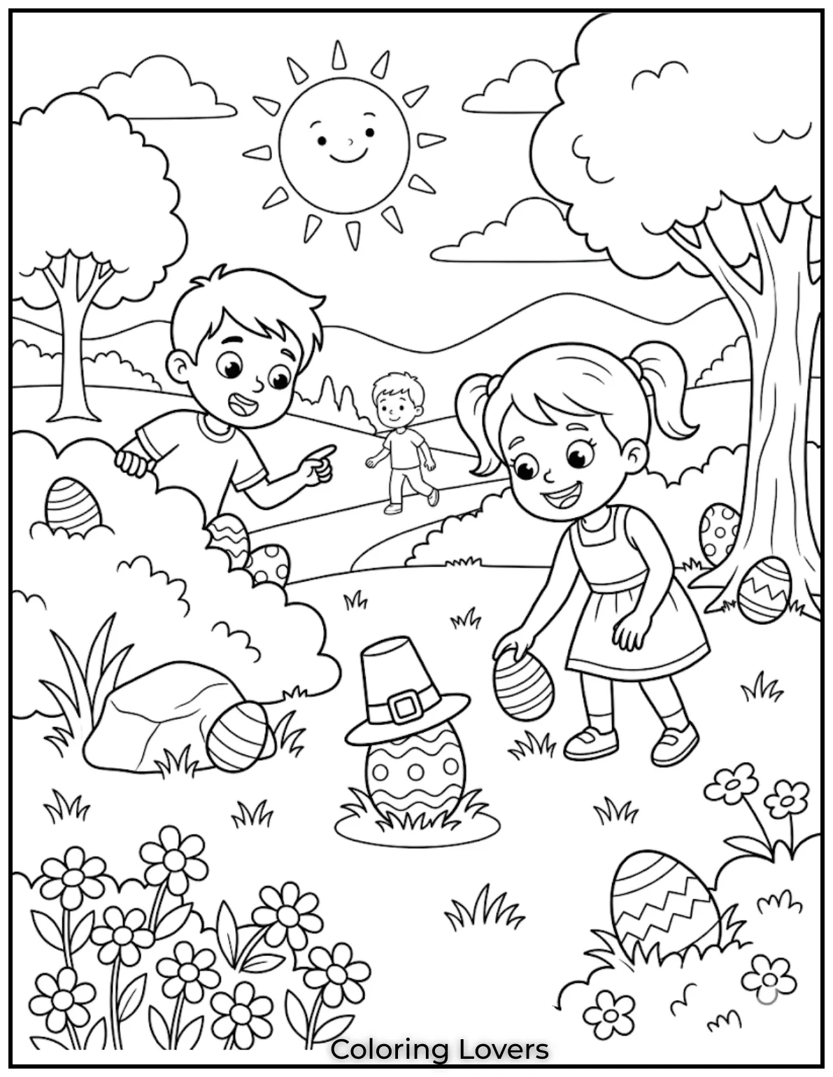 Basket Treat FunEaster baskets look full of treats, making kids imagine snacks while coloring happily.
