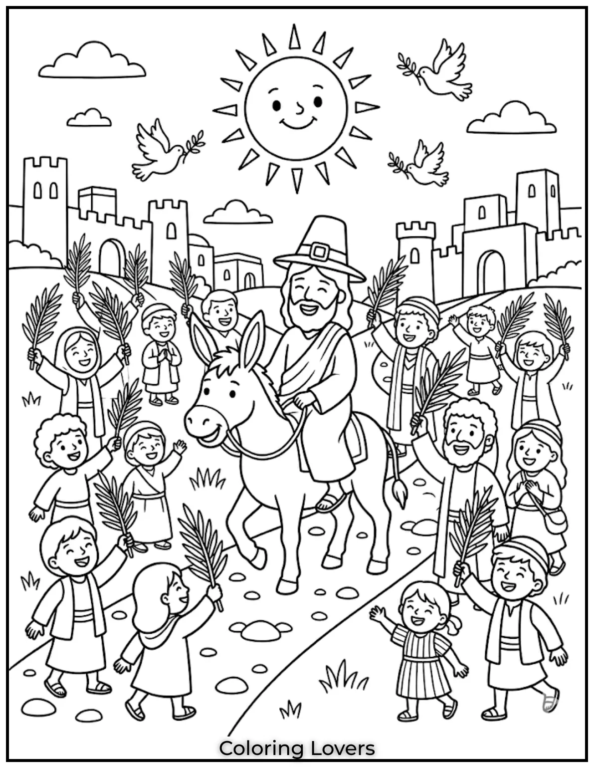 Happy Crowd CheerCrowds smile and wave leaves, making coloring feel like a big celebration full of joy.
