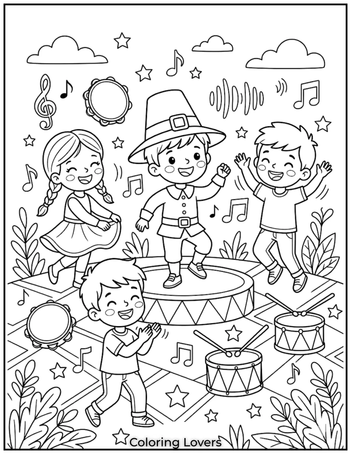 Dancing Fun ScenesDancing characters bring energy, making kids feel like moving, laughing, and coloring all at once.