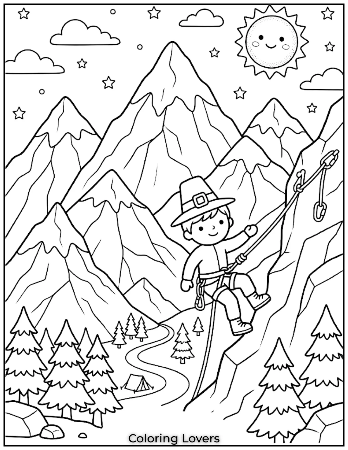 Mountain Climbing TripKids climb high mountains through coloring, feeling brave and excited during their weekend adventure.