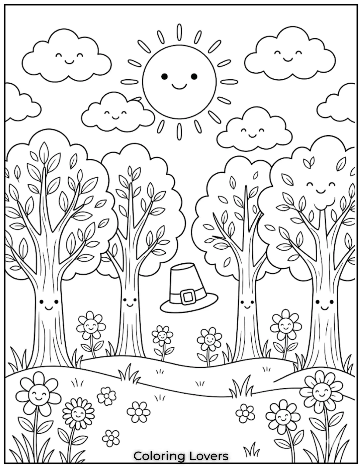 Happy Nature ScenesBright trees and sunshine turn coloring into a peaceful, happy Saturday full of smiles and calm vibes.