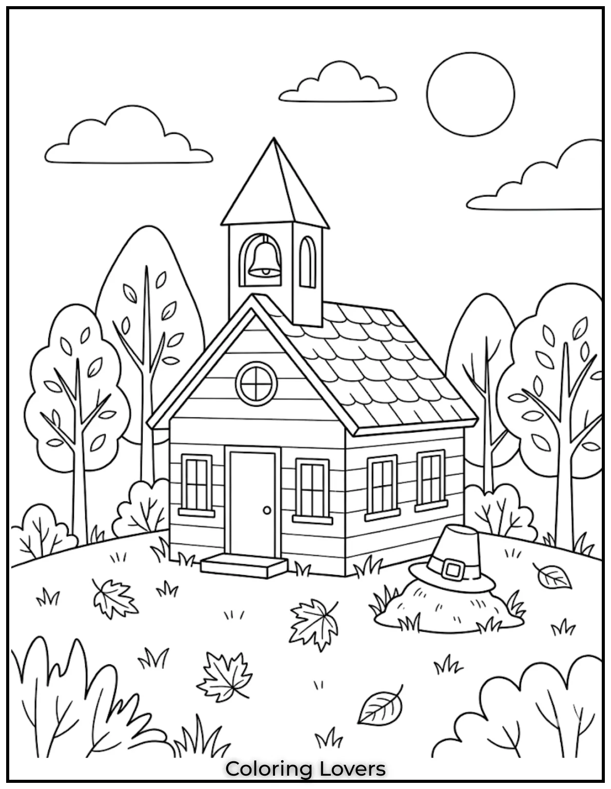 Church Scene ColoringLittle churches and candles create calm pages, perfect for quiet and thoughtful coloring time today.