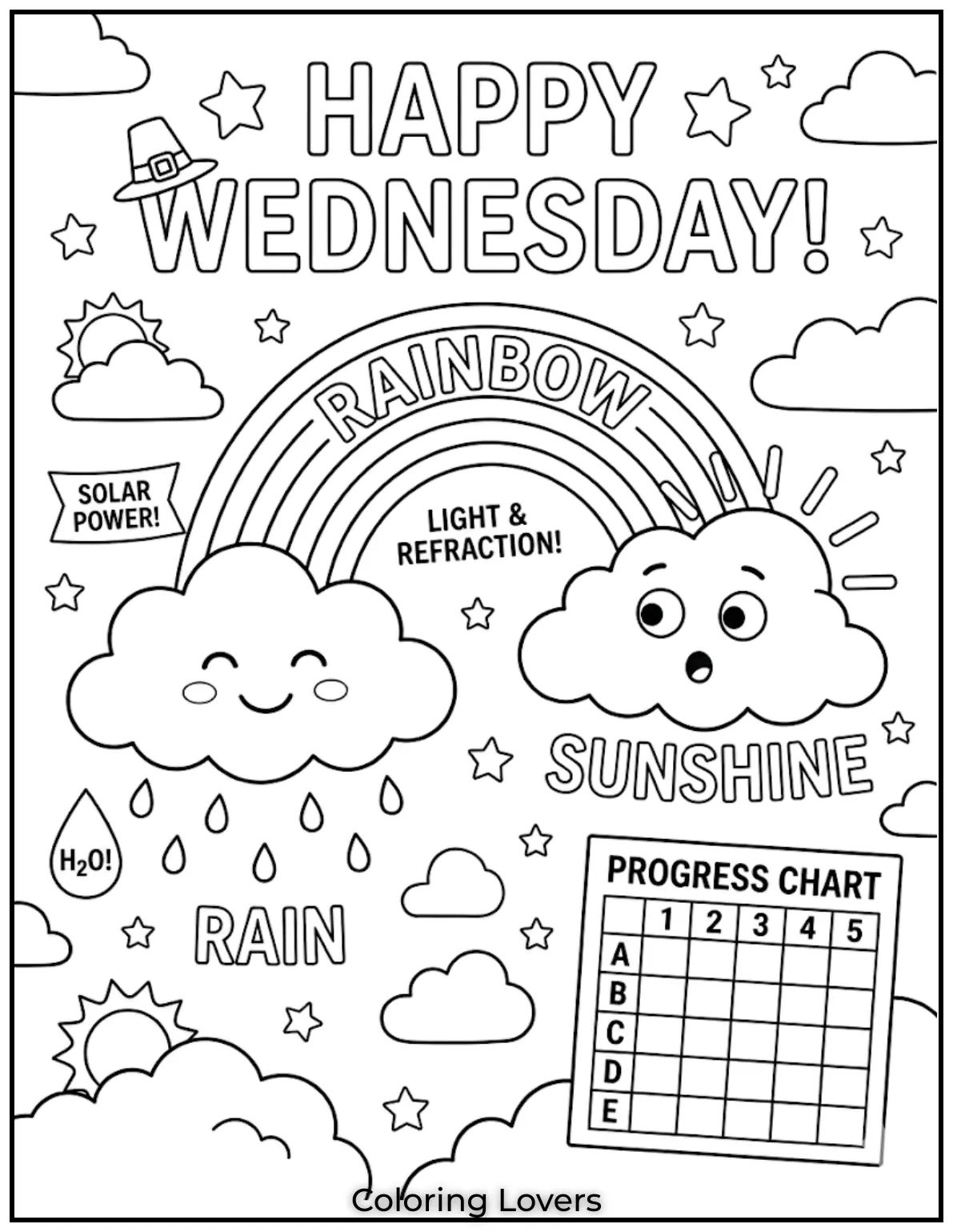 Wednesday Coloring Pages: Relaxing, Creative & Free Printables for Everyone 17 This Wednesday coloring page teaches weather concepts while keeping kids engaged in creative coloring fun.