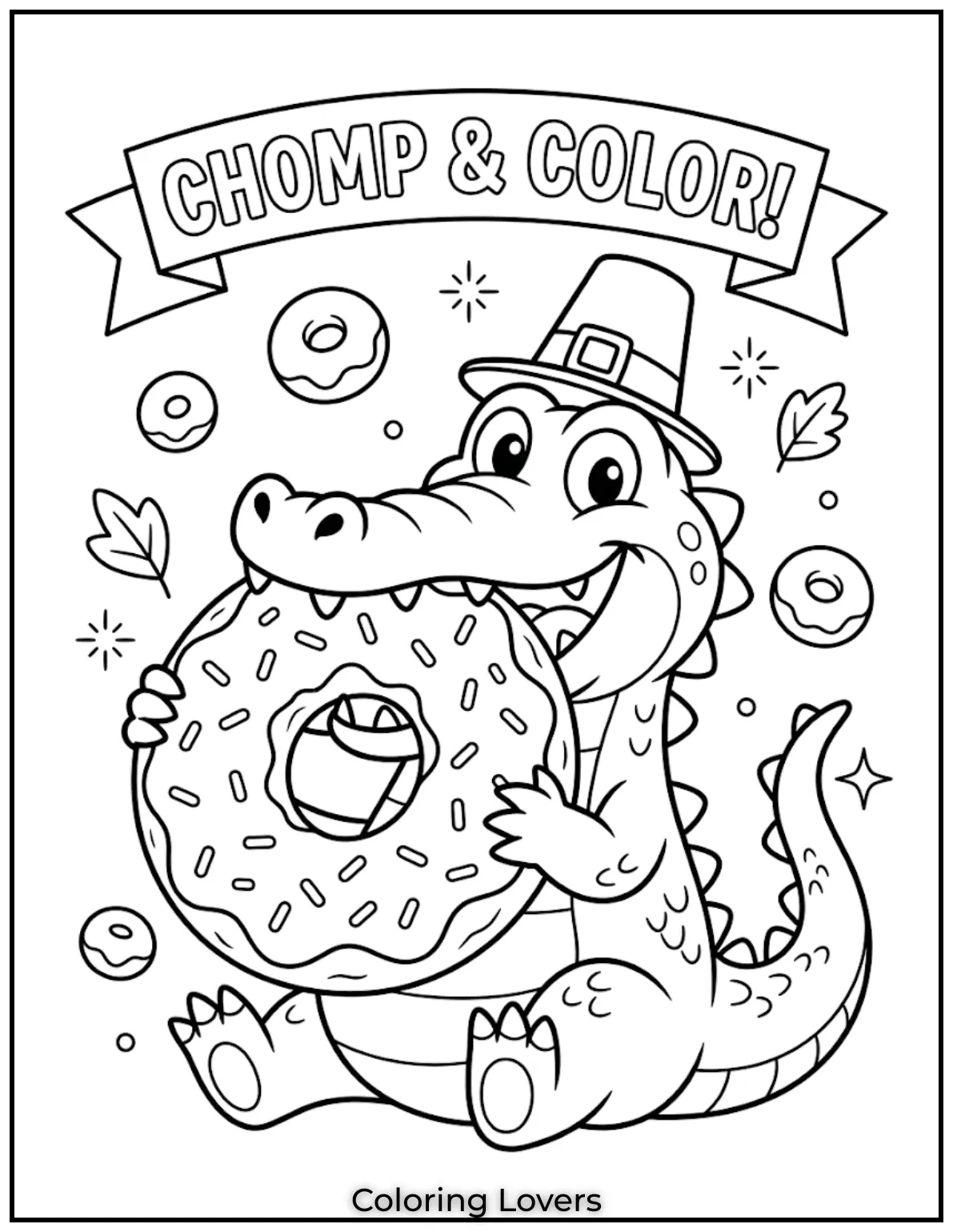 Alligator Donut Coloring Page