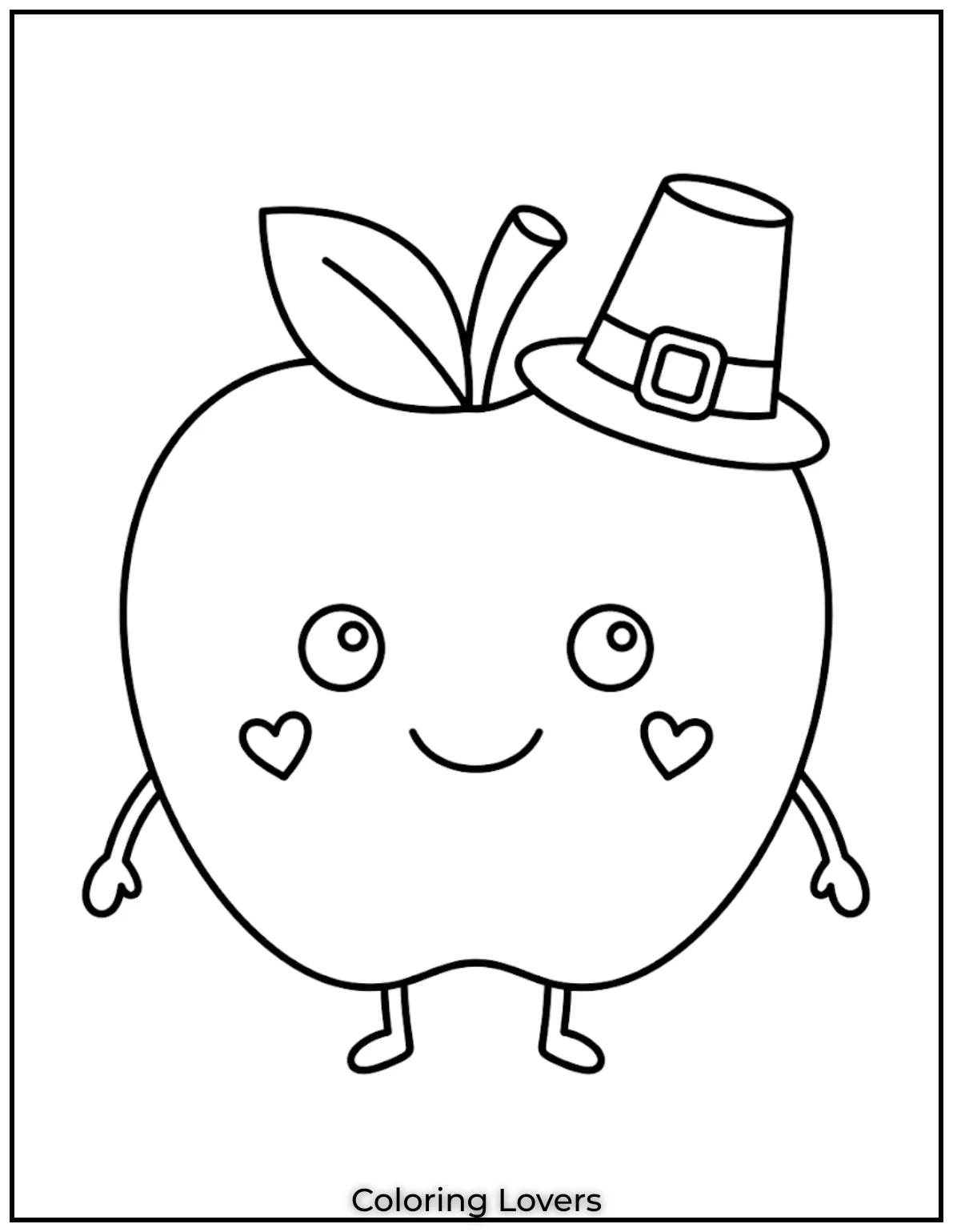 Apple Heart CheeksSimple apples show tiny heart cheeks. Beginners enjoy coloring cute fruits using easy kawaii food page designs.