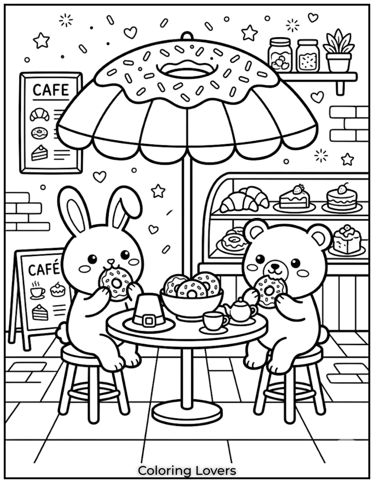 Cafe Donut Coloring Page