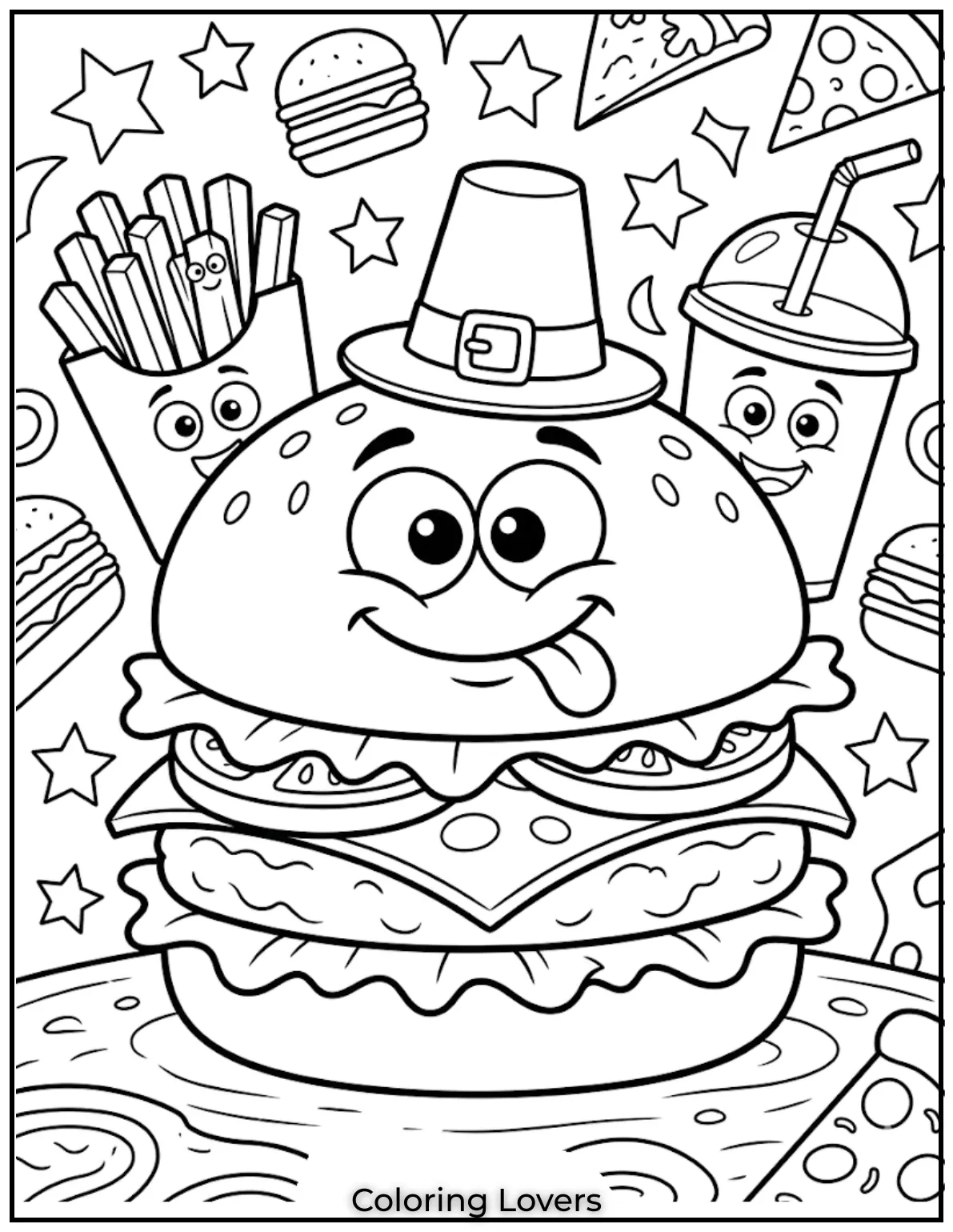 Burger Coloring Pages: Fun and Creative Food Art Printables 13 Cartoon Burger Restaurant Poster Style 1