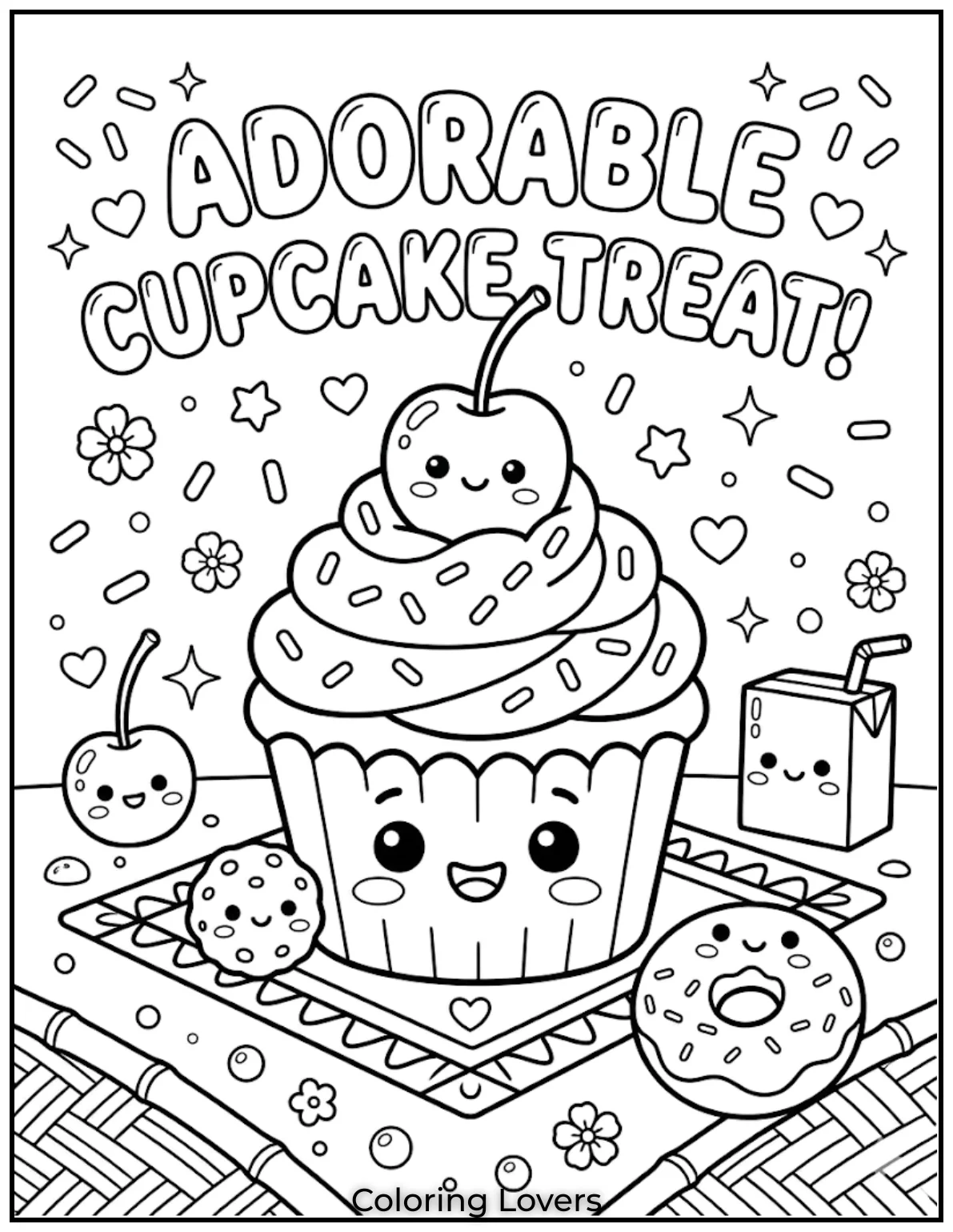 Kawaii Food Coloring Pages: Cute, Fun & Easy Printable Designs for Kids 4 Cherry Hat Cupcake 1