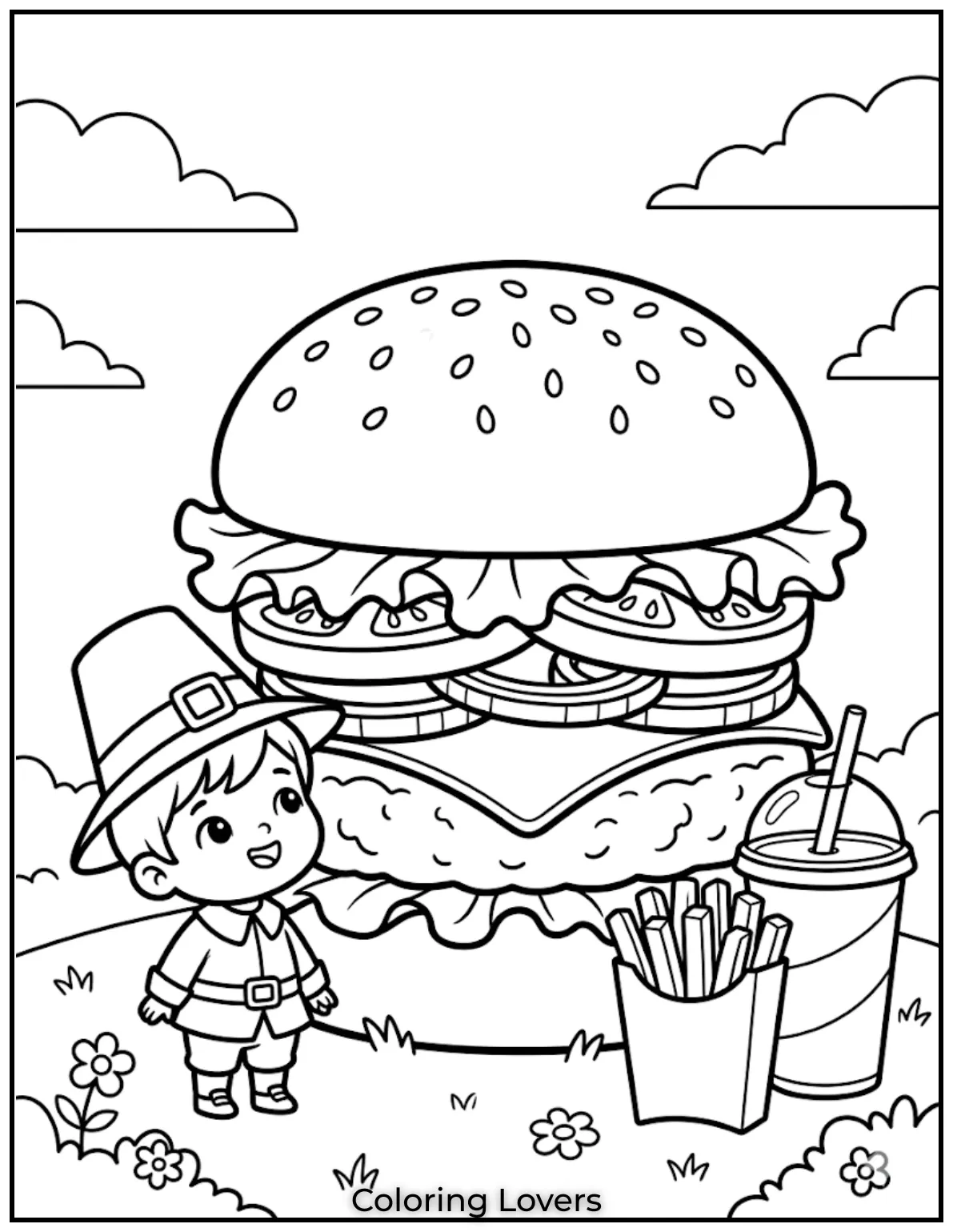Chibi Kid Beside Giant Burger.