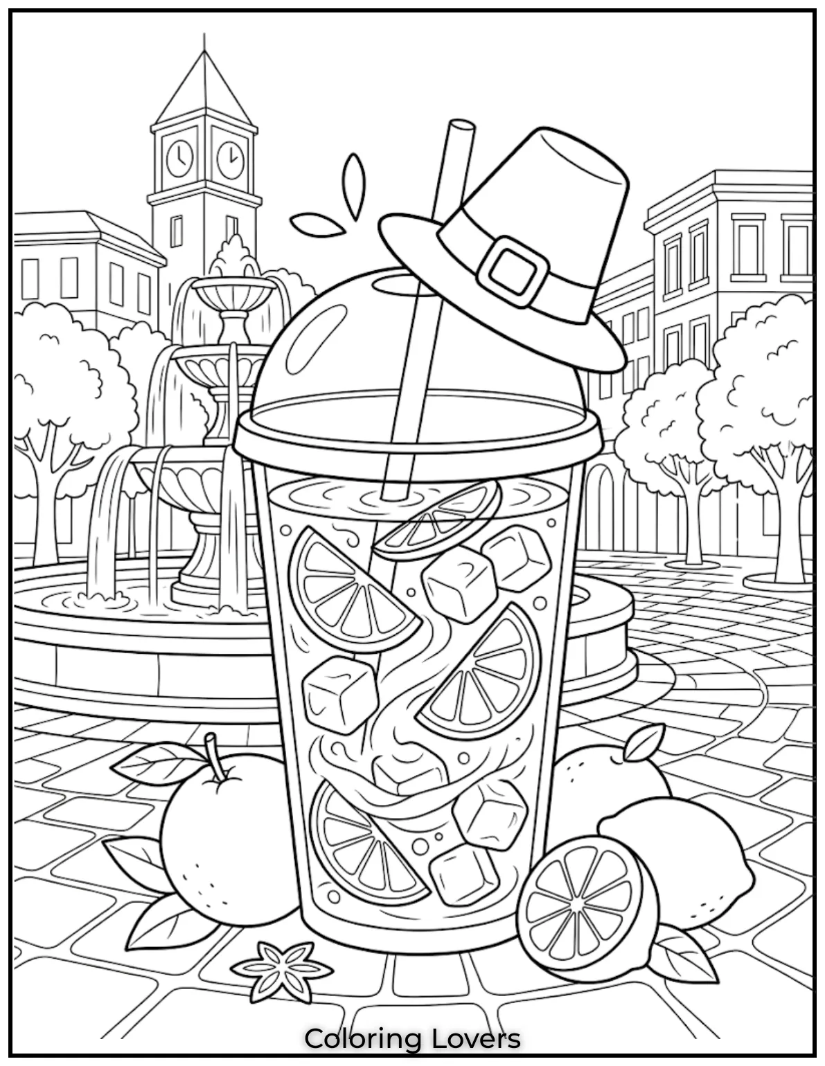 Citrus Fizz DrinkOrange lemon fizzy drink with floating slices near fountain square creating refreshing summer vibe fun