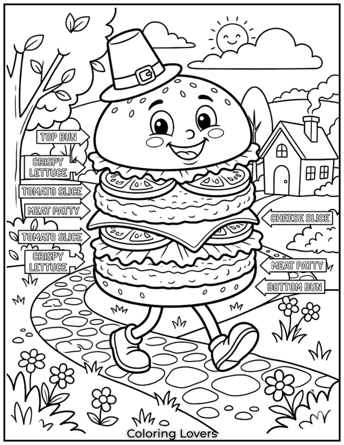 Burger Coloring Pages: Fun and Creative Food Art Printables 21 Classic Ingredient Burger Diagram Style 1