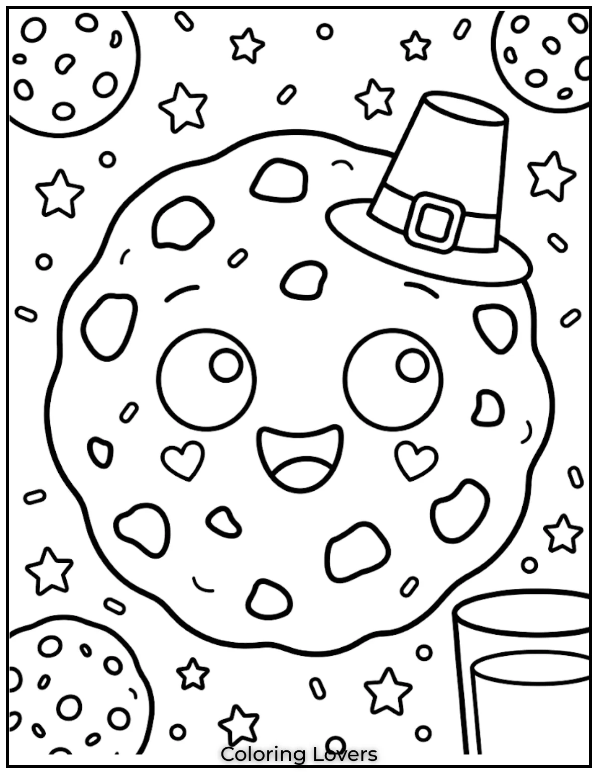 Cookie Chocolate ChunksFunny cookies contain giant chocolate chunks. Easy kawaii coloring activities feel relaxing, playful, and enjoyable for children daily.