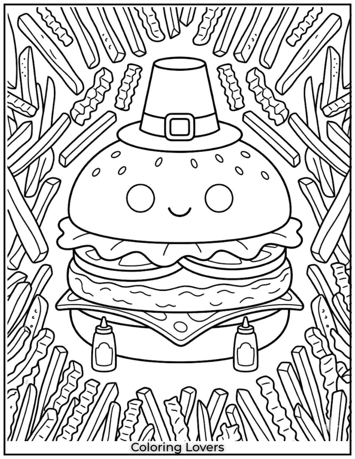 Burger Coloring Pages: Fun and Creative Food Art Printables 18 Easy Burger With Fries Border 1