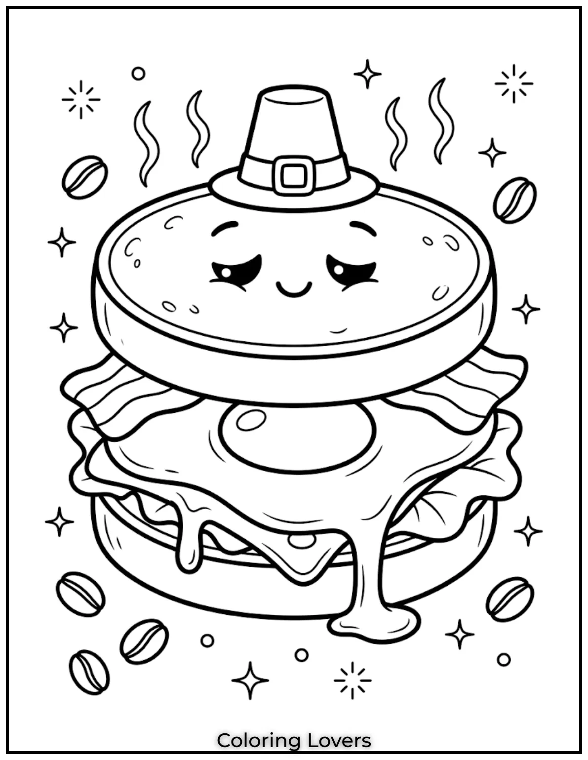 Breakfast sandwiches with eggs create cozy coloring scenes perfect for relaxing mornings and playful artistic adventures.