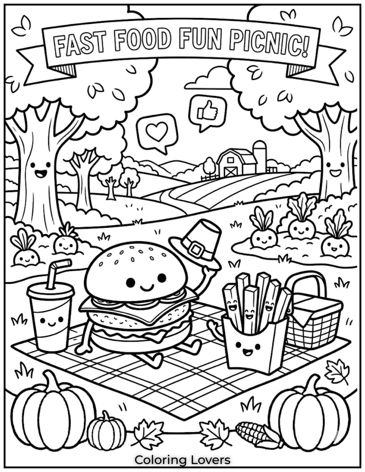 French Fries Coloring Pages: Cute, Funny & Easy Printable's 26 Fast Food Picnic Coloring Pages 1
