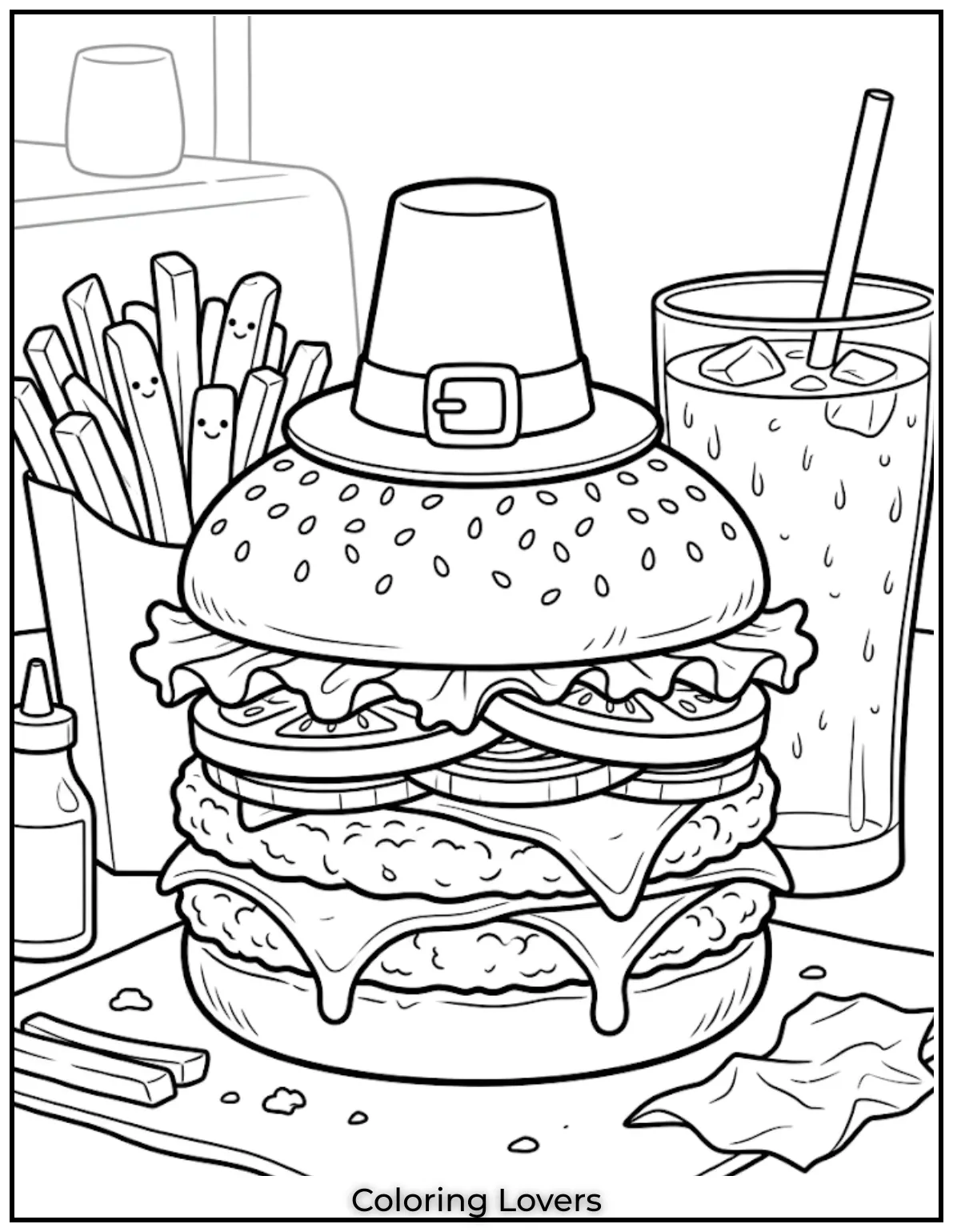 Burger Coloring Pages: Fun and Creative Food Art Printables 5 Fast Food Style Double Cheese Burger Meal 1