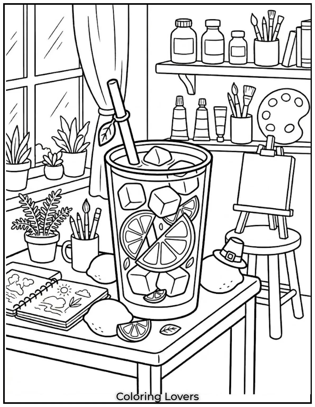 A refreshing lemonade glass filled with giant square ice cubes, perfect for summer coloring fun