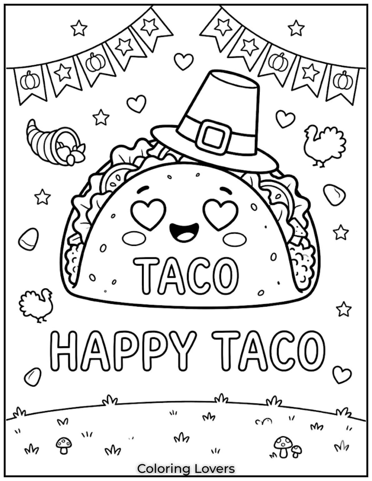 Heart Eyes Taco Coloring Pages 1