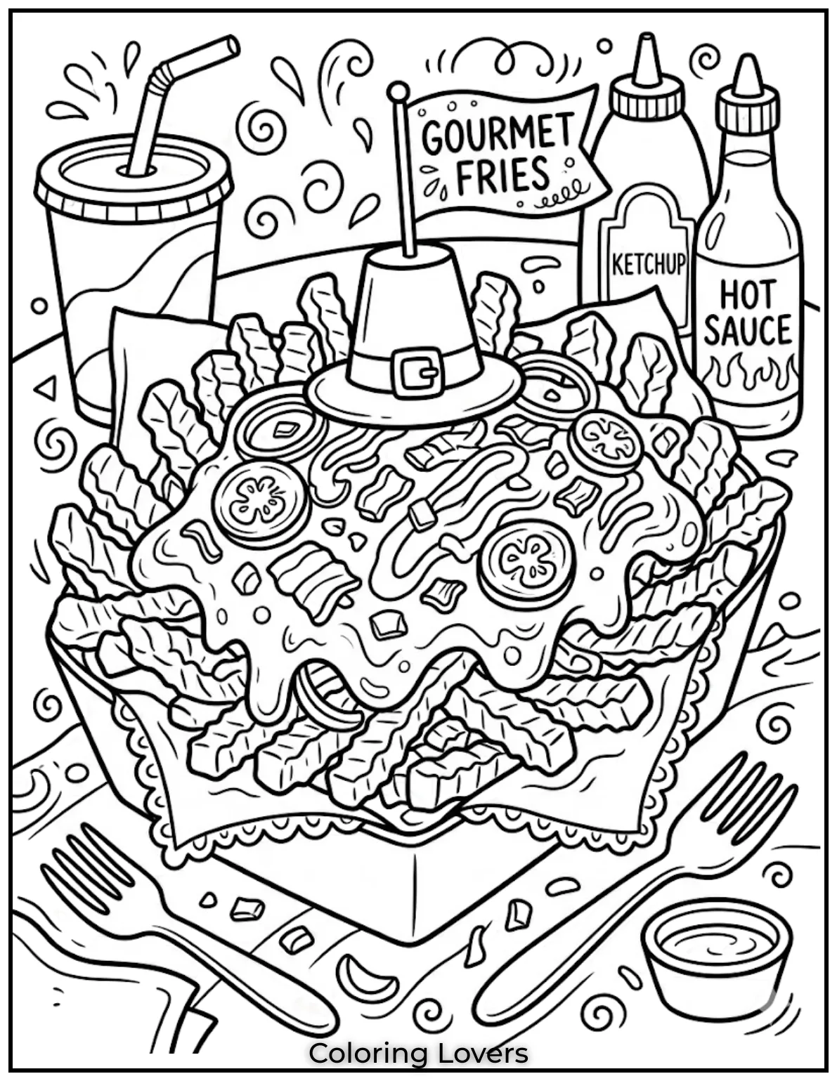 French Fries Coloring Pages: Cute, Funny & Easy Printable's 20 Loaded Fries Toppings Coloring Pages 1