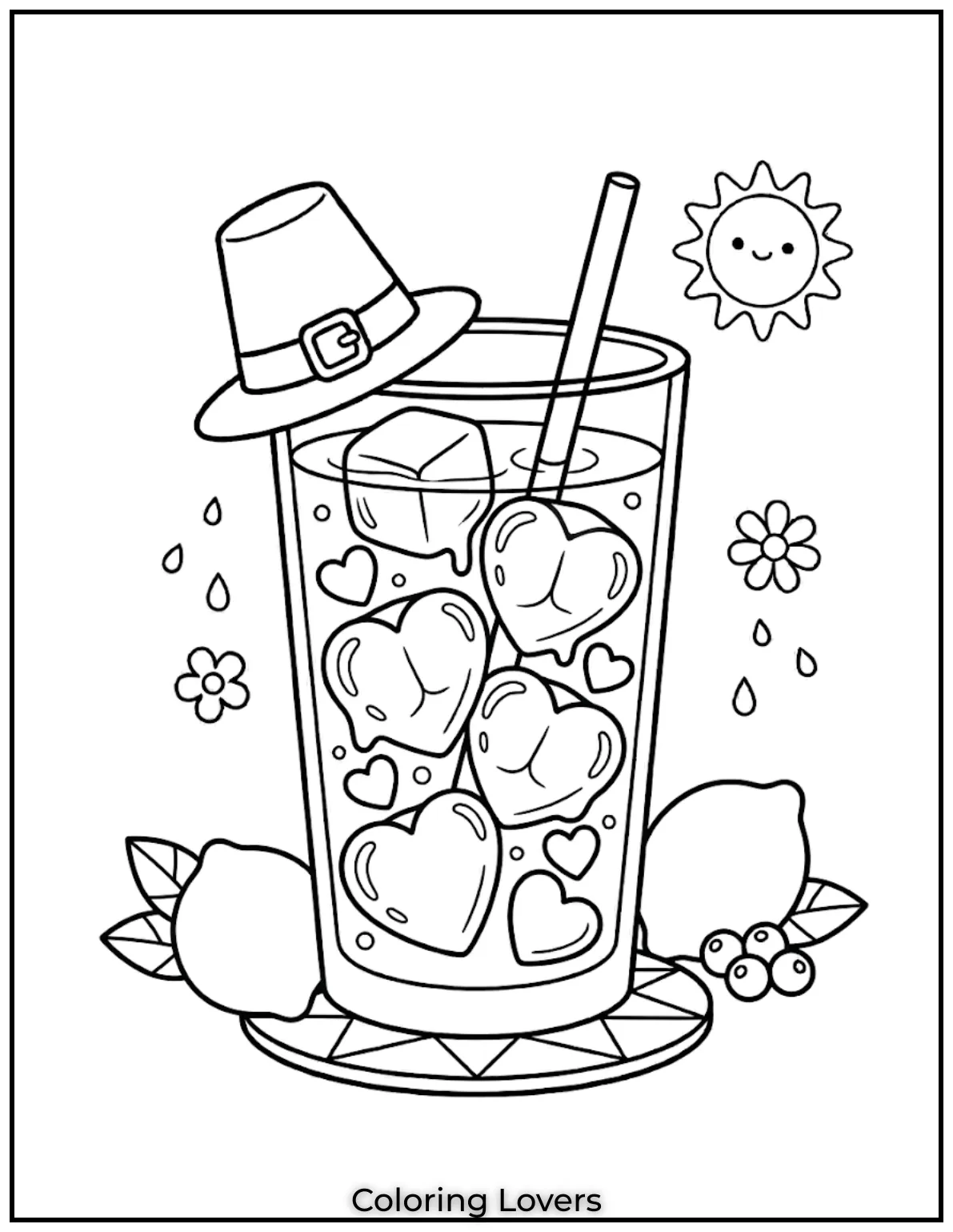 
Bright mint lemonade soda with star ice cubes perfect for happy birthday themed coloring page