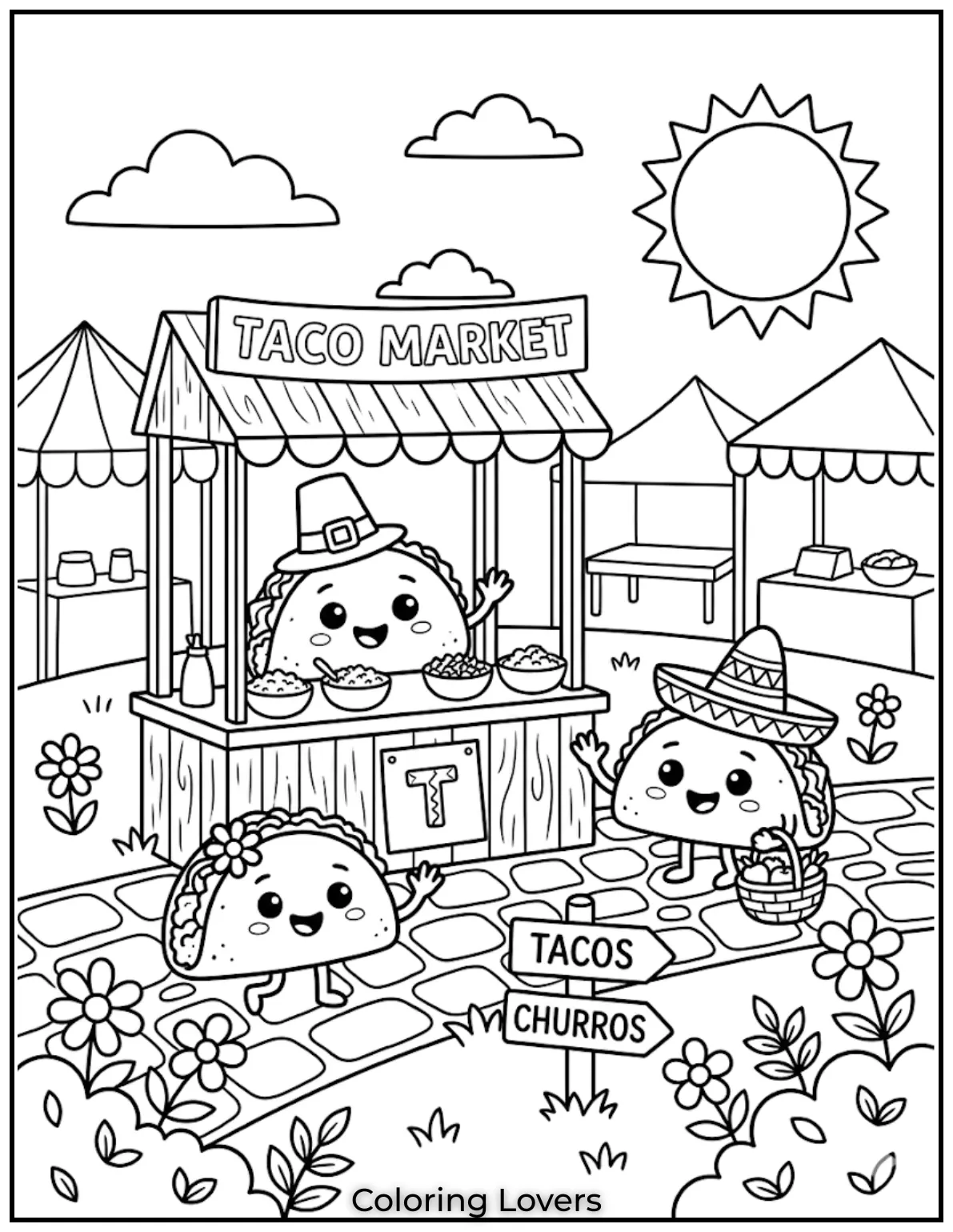 Night Market Taco Coloring Pages 1