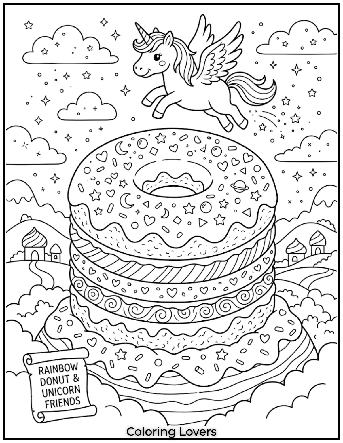 Rainbow Donut Coloring Page