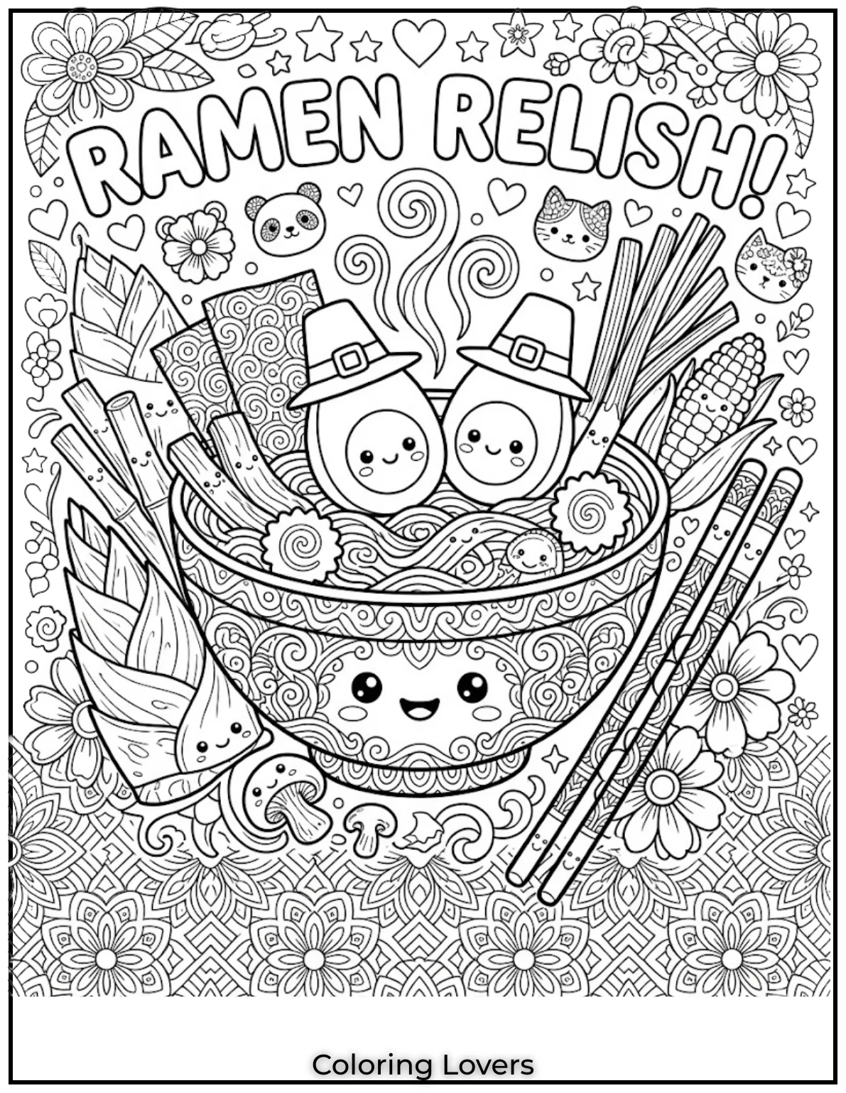 Kawaii Food Coloring Pages: Cute, Fun & Easy Printable Designs for Kids 15 Smiling Ramen Bowl 1