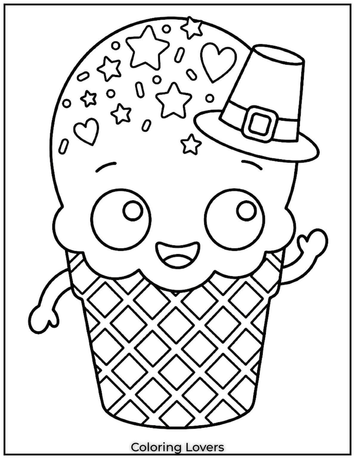 Sprinkle Cone JoyHappy ice cream cones wear sprinkles. Simple kawaii dessert coloring pages always feel exciting and cheerful for beginners.
