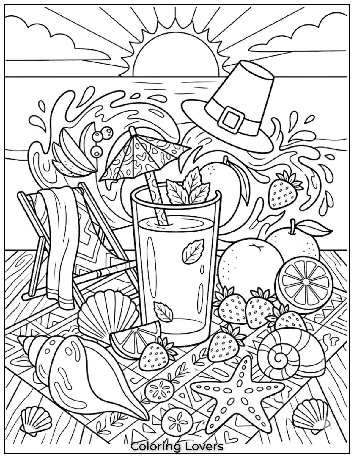 Sunny Mango ShakeMango shake with umbrella straw and mint leaves placed near sunny relaxing beach chair scene