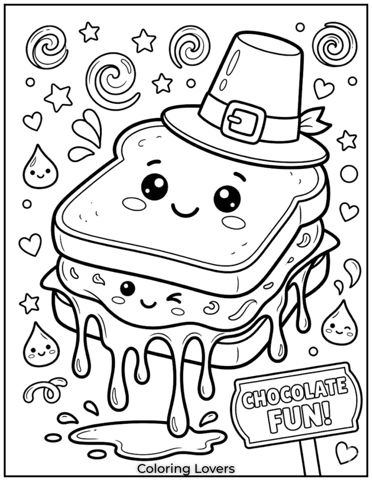 Chocolate cream fillings turn sandwiches into funny dessert creations kids absolutely enjoy coloring during relaxing afternoons.
