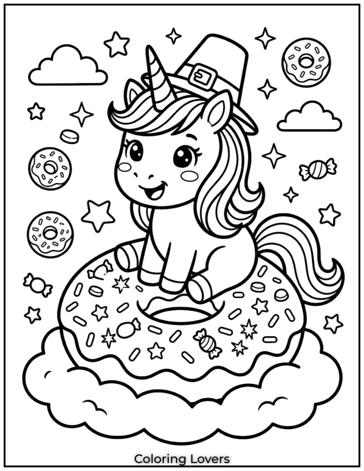 Unicorn Donut Coloring Pages
