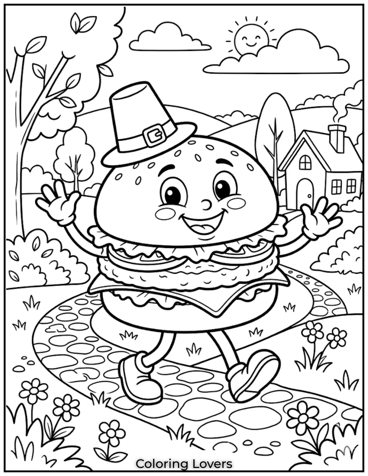 Burger Coloring Pages: Fun and Creative Food Art Printables 20 Walking Cartoon Burger Character 1