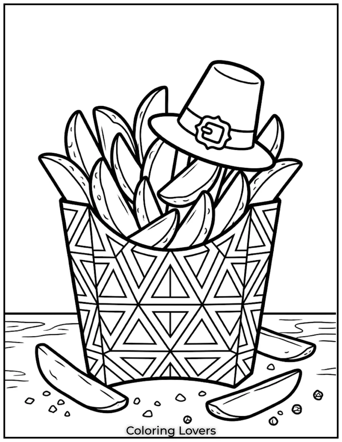 French Fries Coloring Pages: Cute, Funny & Easy Printable's 7 Wedge Cut Potato Fries Coloring Pages 1