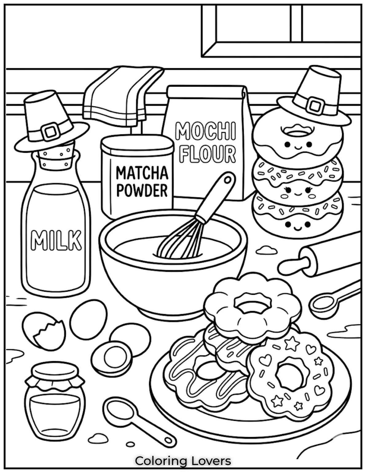 Matcha Donut Coloring Pages