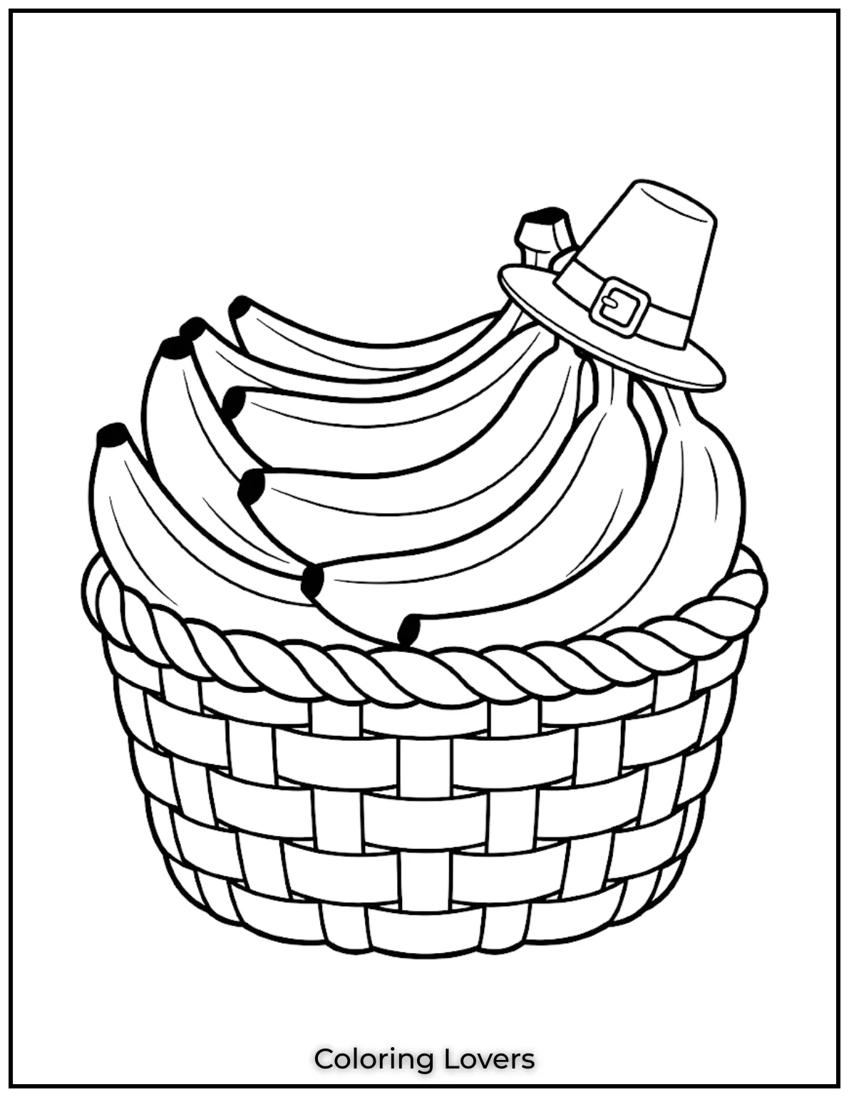 Joyful Banana Coloring Pages Everyone Will Love 5 A basket full of bananas offers easy coloring practice with large shapes and clean outlines for beginners everywhere.