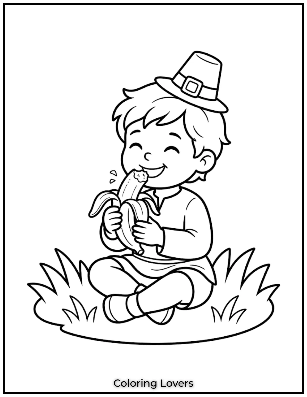 Joyful Banana Coloring Pages Everyone Will Love 7 A happy child enjoys a banana while simple backgrounds make every coloring session relaxing and exciting for everyone.