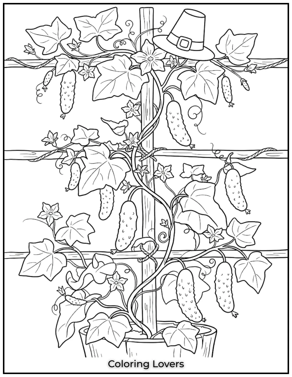 Tall vines stretch upward across sturdy supports, creating an attractive cucumber garden filled with natural printable beauty and charm.