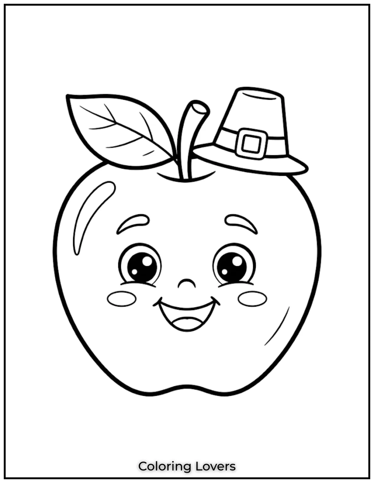 This cheerful apple has a big smile, bold lines, and a fun look that is easy to color together.