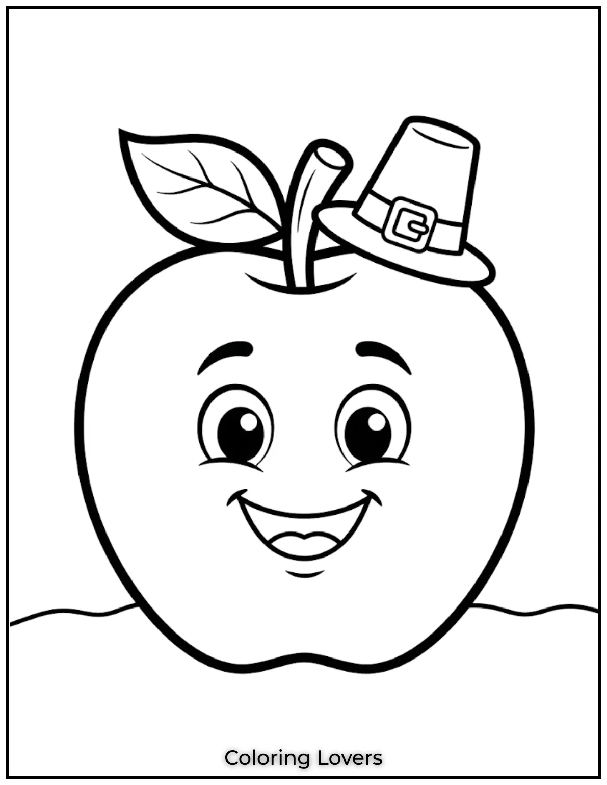 A silly hat makes this apple look funny. The clean drawing keeps every section quick to color.