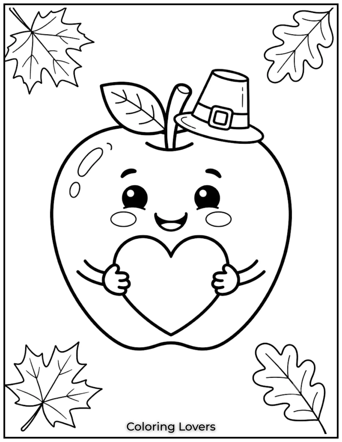 This lovely apple holds a heart and spreads happiness with clear lines and simple details for everyone.