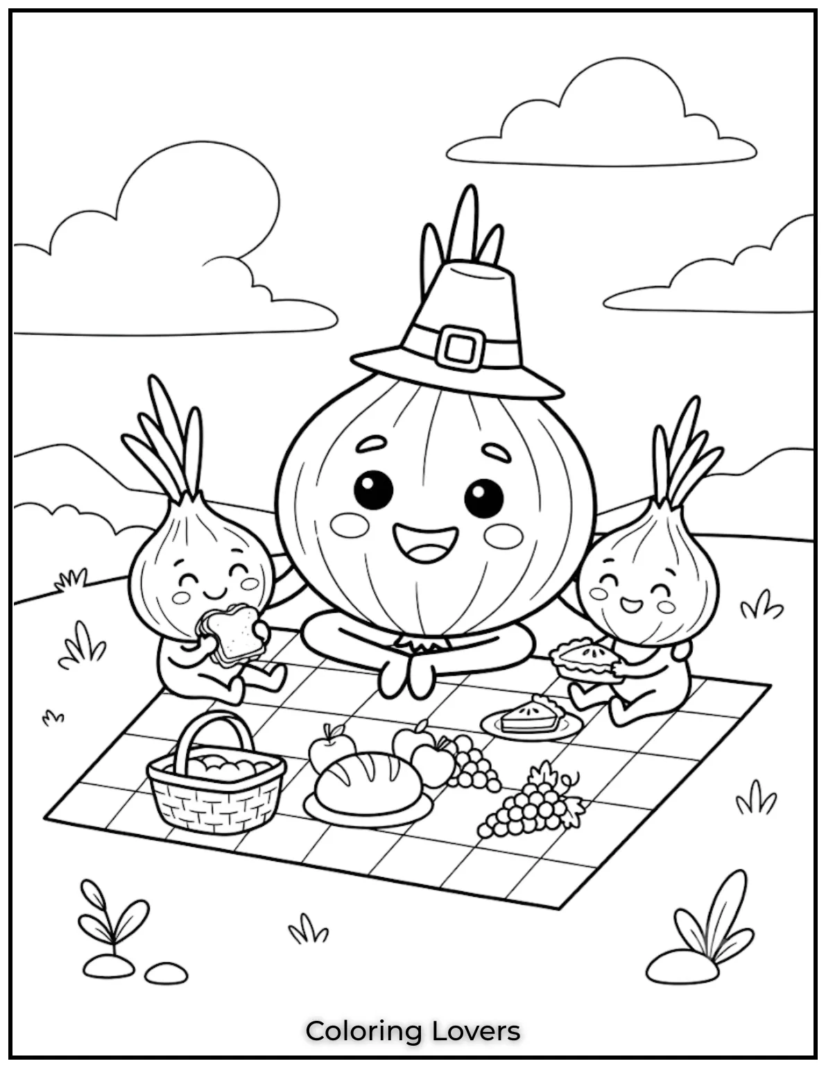 Picnic Onion Coloring Page