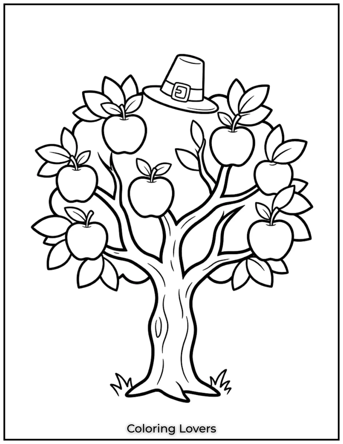 This apple tree has strong branches and large fruit. The easy design is perfect for peaceful coloring sessions.
