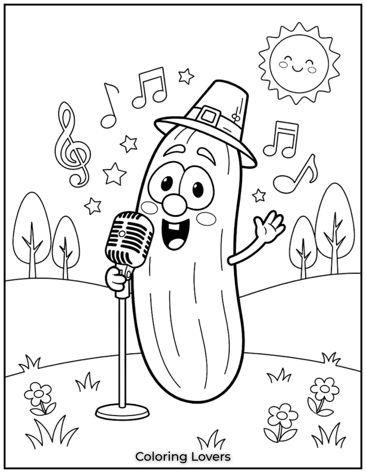 Musical notes surround Larry while cheerful singing creates a lively printable scene packed with personality and creative excitement.