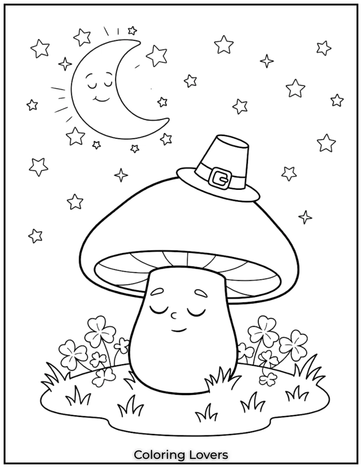 Dreamy mushrooms rest beneath glowing stars, encouraging calm creativity while every coloring session feels peaceful and wonderfully relaxing.