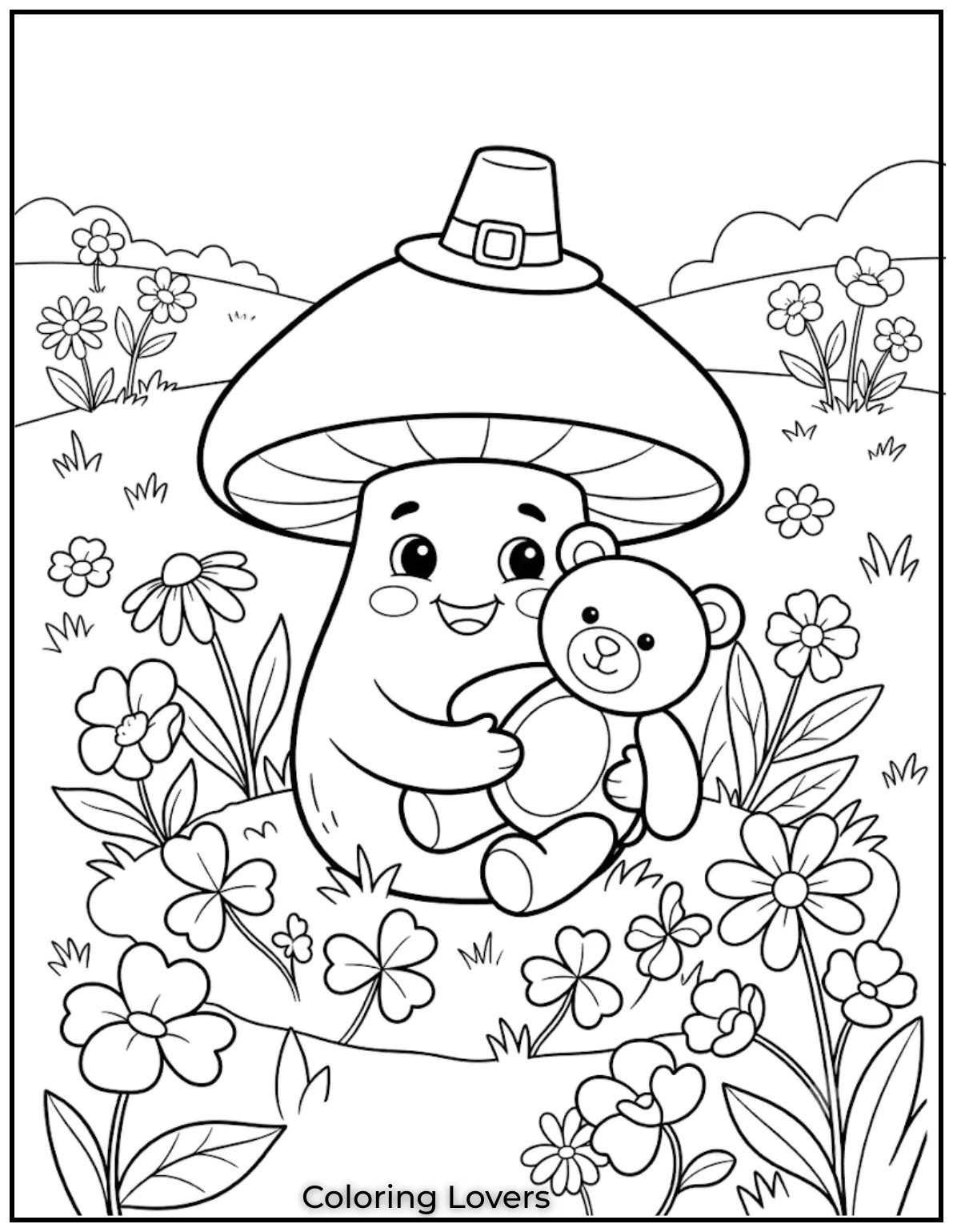 Soft teddy companions beside smiling mushrooms create heartwarming scenes perfect for peaceful afternoons filled with colorful imagination together.