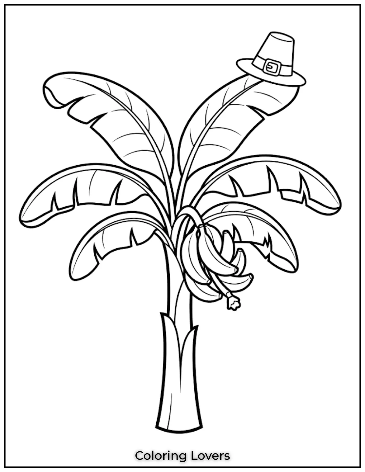 Joyful Banana Coloring Pages Everyone Will Love 9 A young banana tree has broad leaves, simple branches, and large spaces that are easy to color beautifully.
