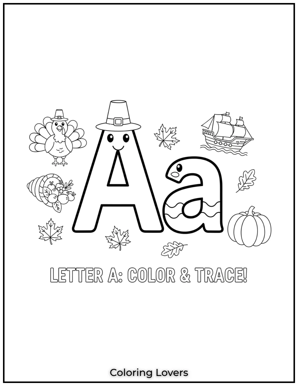 Letter A uppercase and lowercase coloring page