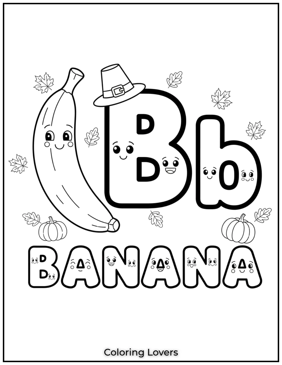 Letter B banana coloring page for preschoolers