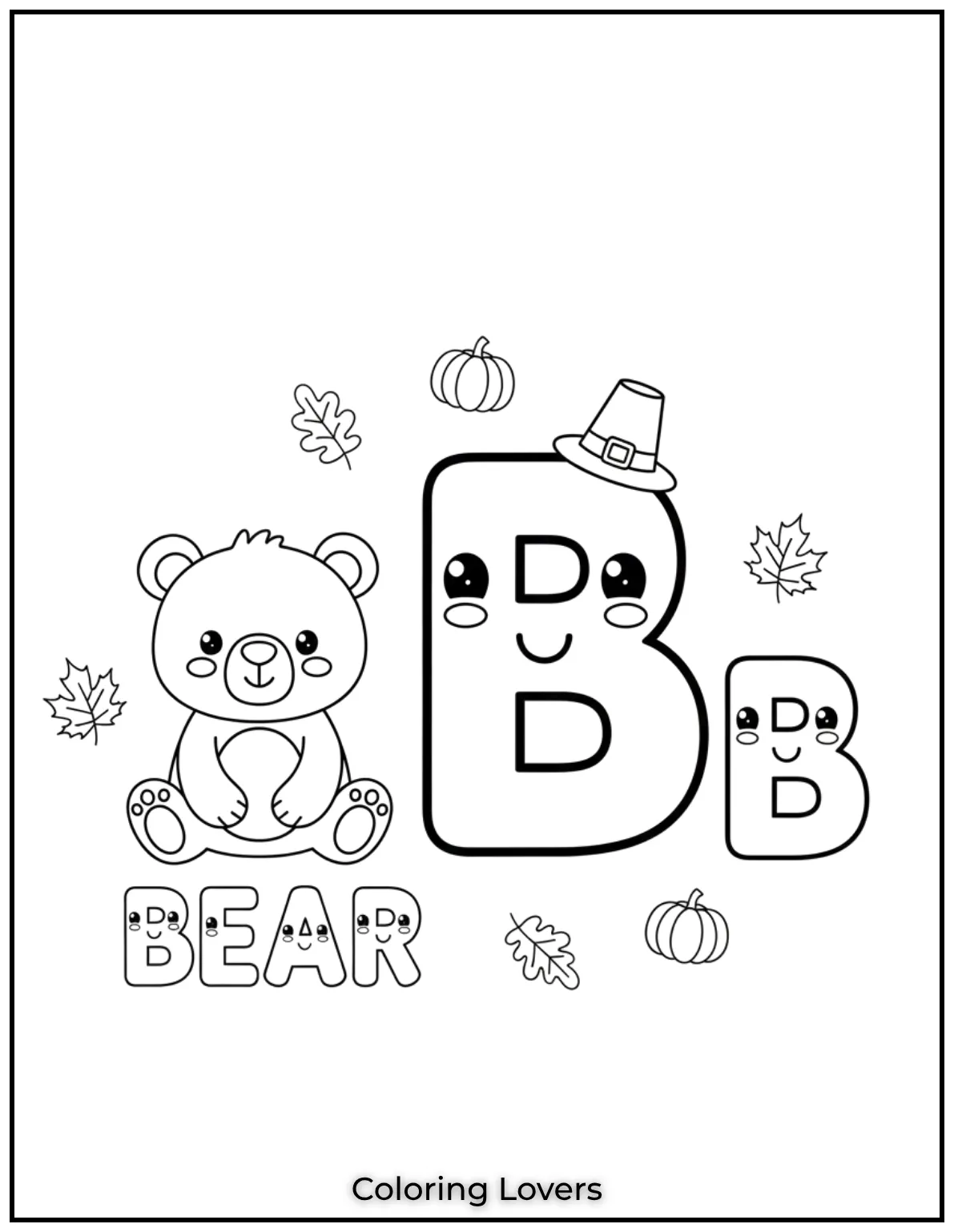 Letter B bear coloring page